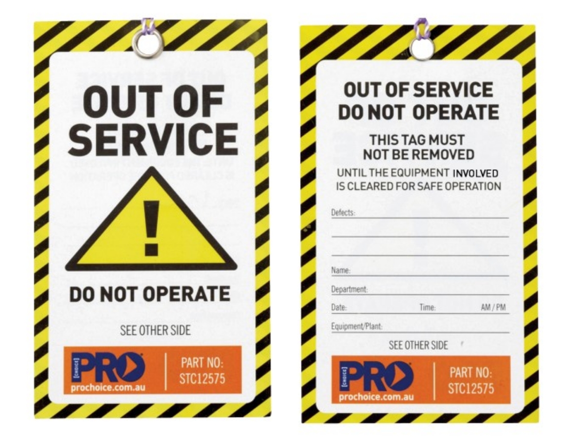Picture of ProChoice Yellow Out of Service Do Not Operate Safety Tags 125mm x 75mm Caution