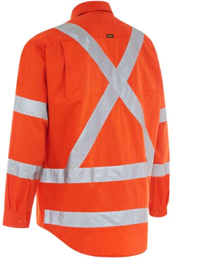 Picture of BISLEY Rail X Taped Hi Vis Drill Shirt 100% Cotton Drill W/ Biomotion Taping on Sleeves 155gsm L/S
