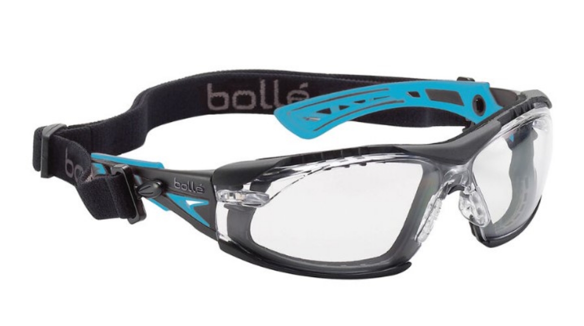 Picture of BOLLE Rush+ Small Seal Black / Blue Temples Platinum AS/AF Clear Lens Assembled with Gasket & Strap
