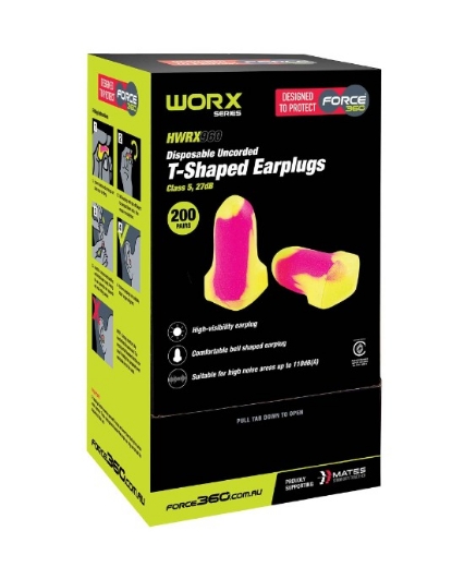 Picture of Force360 T-Shaped Uncorded Disposable Earplug Class 5 27dB
