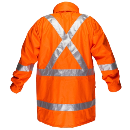 Picture of PORTWEST Full Hi Vis Rain Jacket with 3M Reflective Tape in Cross Back Configuration