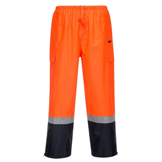 Picture of PORTWEST MP200 Hi Vis Waterproof 2 Tone Cargo Pant Leg Zip & Boot Closure Snaps with 3M Tape