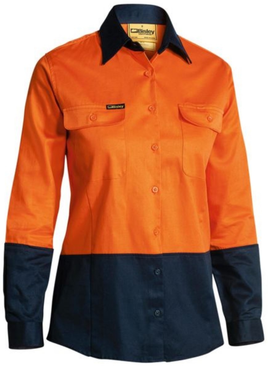 Picture of BISLEY Womens 2 Tone Hi Vis Drill Shirt 100% Cotton Preshrunk Drill 190gsm