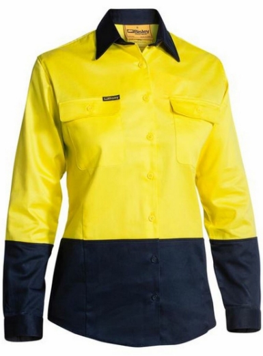Picture of BISLEY Womens 2 Tone Hi Vis Drill Shirt 100% Cotton Preshrunk Drill 190gsm