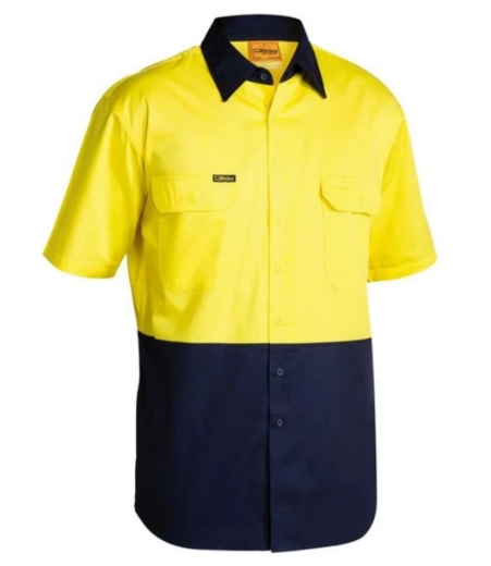 Picture of BISLEY Two Tone Hi Vis Cool Lightweight Drill Shirt 100% Cotton Preshrunk Drill 155gsm S/S