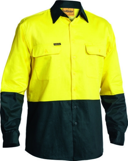 Picture of BISLEY 2 Tone Hi Vis Drill Shirt 100% Cotton Preshrunk Drill 190gsm L/S