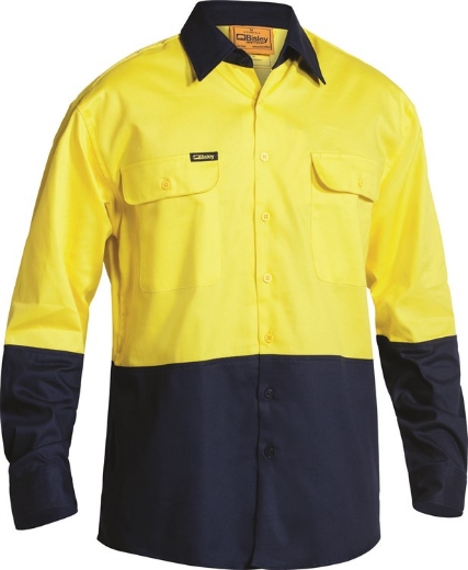 Picture of BISLEY 2 Tone Hi Vis Drill Shirt 100% Cotton Preshrunk Drill 190gsm L/S