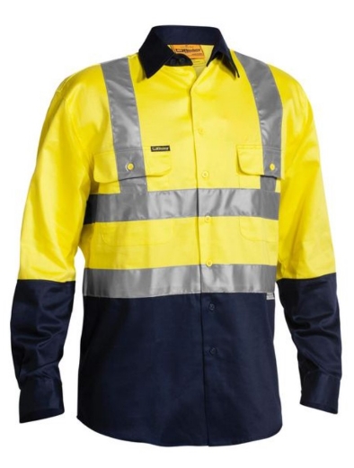 Picture of BISLEY 2 Tone Taped Hi Vis Drill Shirt 100% Cotton Preshrunk Drill 190gsm L/S