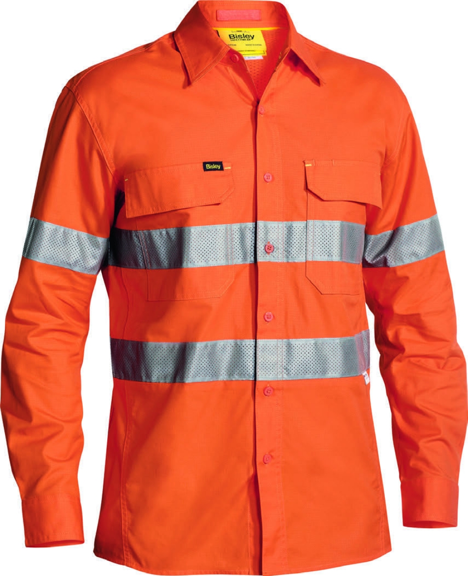 Picture of BISLEY X Airflow™ Taped Hi Vis Orange 100% Cotton Ripstop Shirt 150gsm L/S