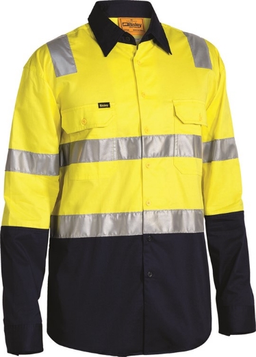 Picture of BISLEY 3M Taped  Hi Vis Cool Lightweight Shirt 100% Preshrunk Cotton with Shoulder Tape 155gsm L/S