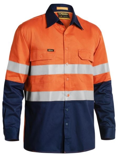 Picture of ***DISCONTINUED** 
Bisley 3M Taped SHIRT Hi Vis Industrial Cool Vent 2 Tone 100% Cotton Preshrunk Drill 190Gsm