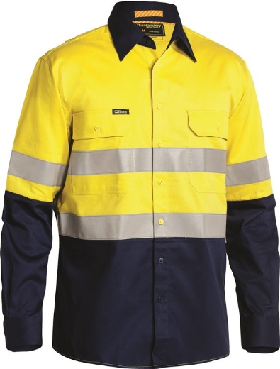 Picture of ***DISCONTINUED** 
Bisley 3M Taped SHIRT Hi Vis Industrial Cool Vent 2 Tone 100% Cotton Preshrunk Drill 190Gsm
