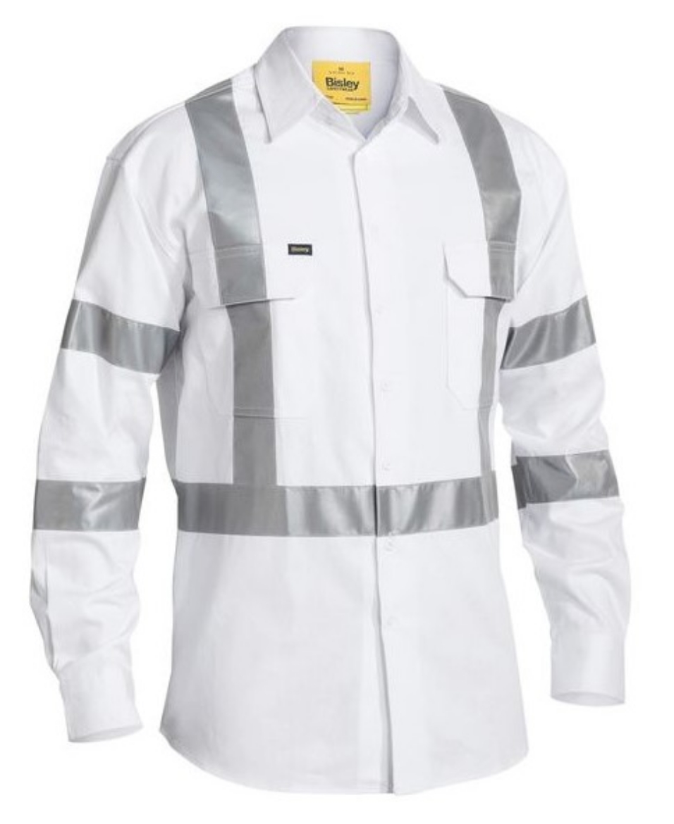 Picture of BISLEY 3M X Back Taped White Drill Shirt 100% Cotton Preshrunk Drill 190gsm L/S