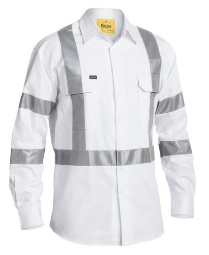 Picture of BISLEY 3M X Back Taped White Drill Shirt 100% Cotton Preshrunk Drill 190gsm L/S