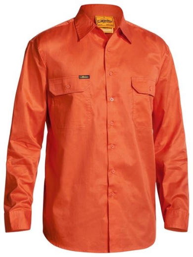 Picture of BISLEY Hi Vis Orange Cool Lightweight 100% Cotton Drill Shirt 155gsm L/S