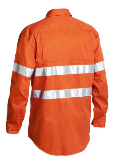 Picture of BISLEY Mens Taped Hi Vis Orange Cool Lightweight 100% Cotton Preshrunk Drill Shirt 155gsm L/S