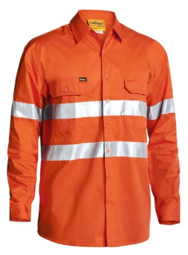Picture of BISLEY Mens Taped Hi Vis Orange Cool Lightweight 100% Cotton Preshrunk Drill Shirt 155gsm L/S