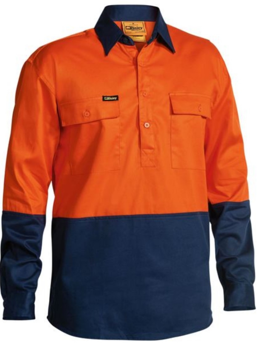 Picture of BISLEY Hi Vis Closed Front Drill Shirt 100% Cotton Preshrunk Drill 190gsm L/S