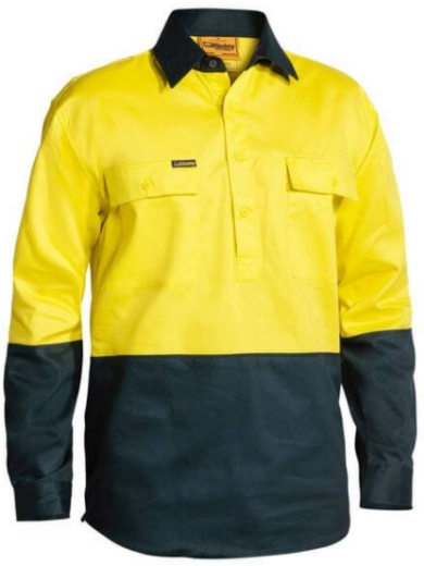 Picture of BISLEY Hi Vis Closed Front Drill Shirt 100% Cotton Preshrunk Drill 190gsm L/S
