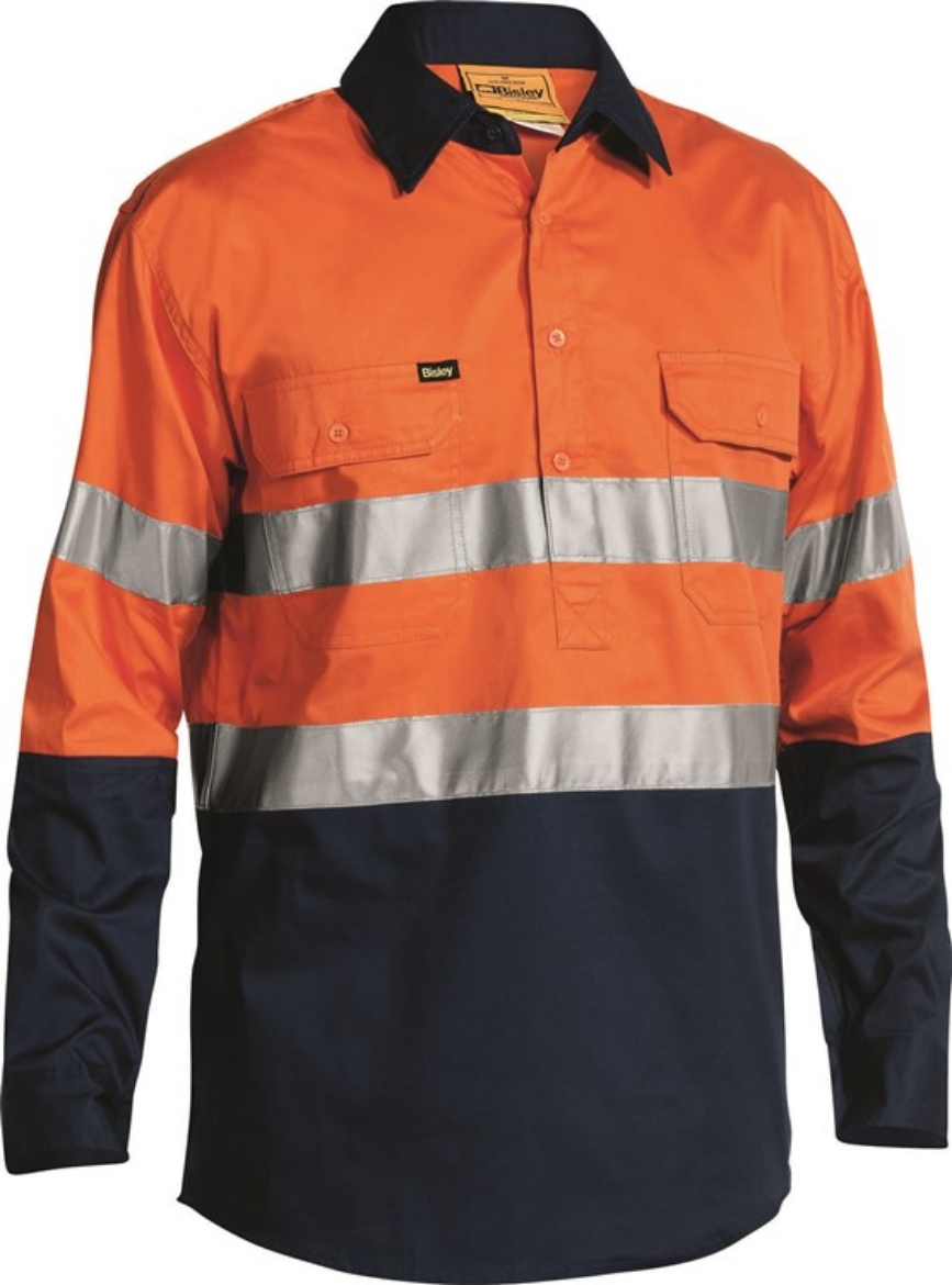 Picture of BISLEY 2 Tone Hi Vis Cool Lightweight Closed Front Shirt 100% Drill with 3M Ref 155gsm L/S