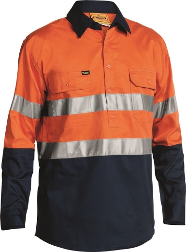Picture of BISLEY 2 Tone Hi Vis Cool Lightweight Closed Front Shirt 100% Drill with 3M Ref 155gsm L/S