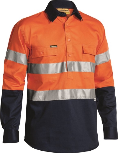 Picture of BISLEY Taped Hi Vis Closed Front Drill 100% Cotton Preshrunk Drill 190gsm L/S