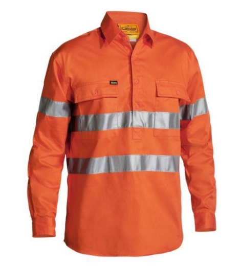 Picture of BISLEY Taped Hi Vis Orange Drill Shirt Closed Front 100% Cotton Preshrunk Drill 190gsm L/S
