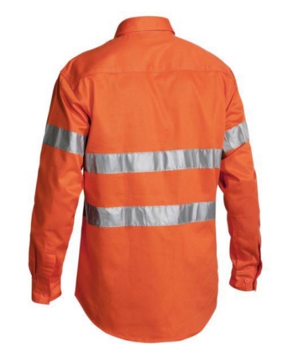 Picture of BISLEY Taped Hi Vis Orange Drill Shirt Closed Front 100% Cotton Preshrunk Drill 190gsm L/S