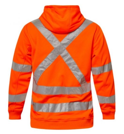 Picture of WORKCRAFT Alpine Hi Vis Orange X Back NSW Rail Compliant Hoodie Jacket with Tape 320gsm