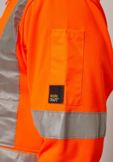 Picture of WORKCRAFT Alpine Hi Vis Orange X Back NSW Rail Compliant Hoodie Jacket with Tape 320gsm