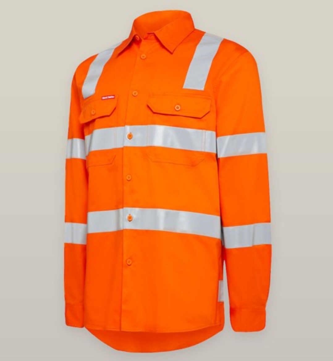 Picture of HARD YAKKA Womens Hi Vis Safety Orange Lightweight with Biomotion NSW Rail Compliant X Back Shirt 145gsm L/S