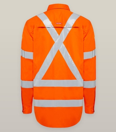 Picture of HARD YAKKA Womens Hi Vis Safety Orange Lightweight with Biomotion NSW Rail Compliant X Back Shirt 145gsm L/S