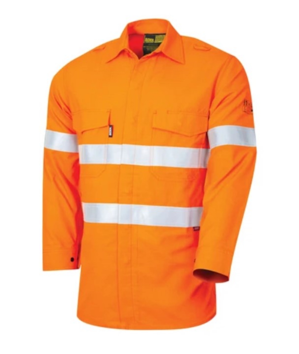 Picture of BOOL Parvotex® Hi Vis Orange HRC1 Inherent Fire Retardant Shirt with Loxy® FR Reflective Tape Nylon Stud Closure 155gsm L/S