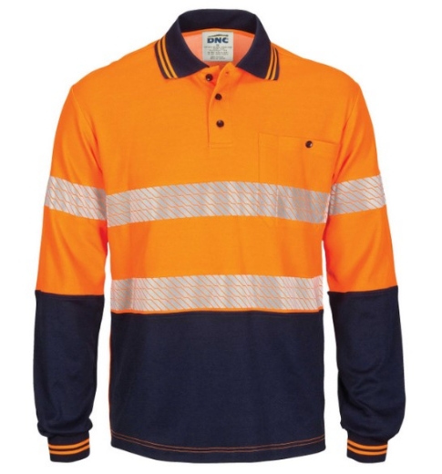 Picture of DNC Hi Vis Segment Taped Cotton Backed Polo Shirt 185gsm L/S