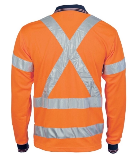 Picture of DNC HiVis Orange/Navy D/N Cool Breathe Polo Shirt with X Back & Additional R/Tape on Back 175gsm L/S