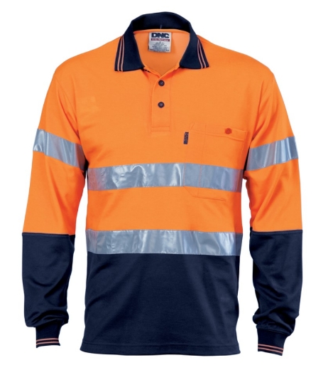 Picture of DNC Hi Vis Two Tone Cotton Back Polo Shirt with CSR R/Tape 185gsm L/S
