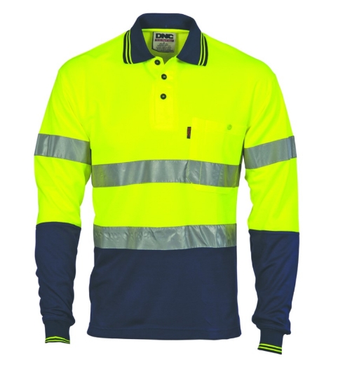 Picture of DNC Hi Vis Two Tone Cotton Back Polo Shirt with CSR R/Tape 185gsm L/S