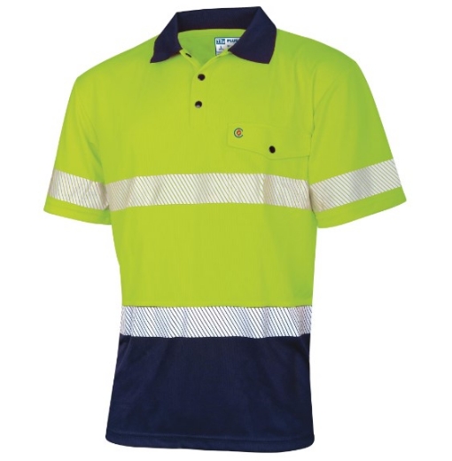 Picture of TRU WORKWEAR Recycled Anti-Microbial Micromesh Two Tone Hi-Vis Polo Shirt with Segmented Tape S/S