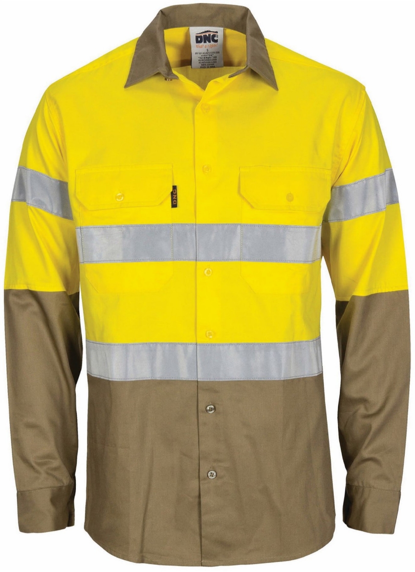Picture of DNC HiVis L/W Cool-Breeze T2 Vertical Vented100% Cotton Shirt with Gusset Sleeve, CSR R/Tape 155gsm L/S