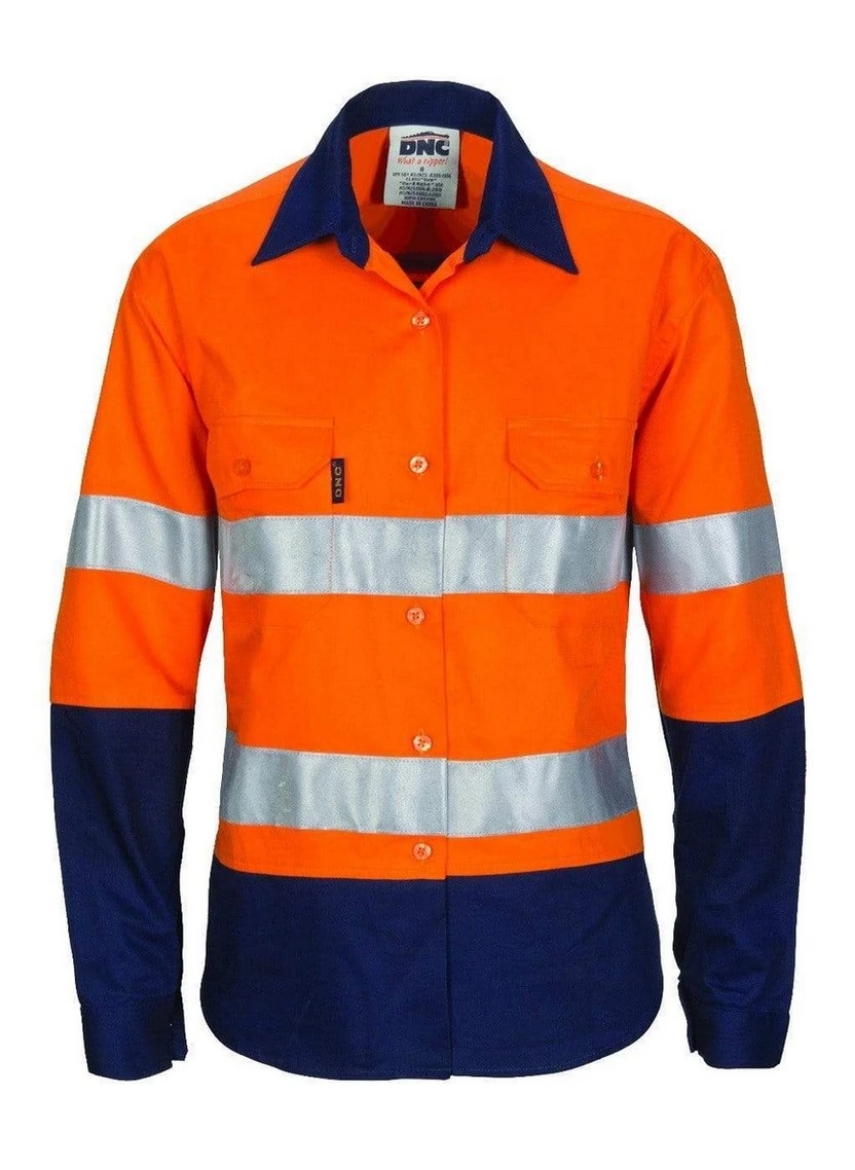 Picture of DNC Ladies HiVis Cool-Breeze 100% Cotton Shirt with CSR R/Tape 155gsm L/S