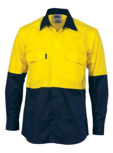 Picture of DNC Hi Vis Two Tone 100% Cotton Drill Shirt 190gsm L/S