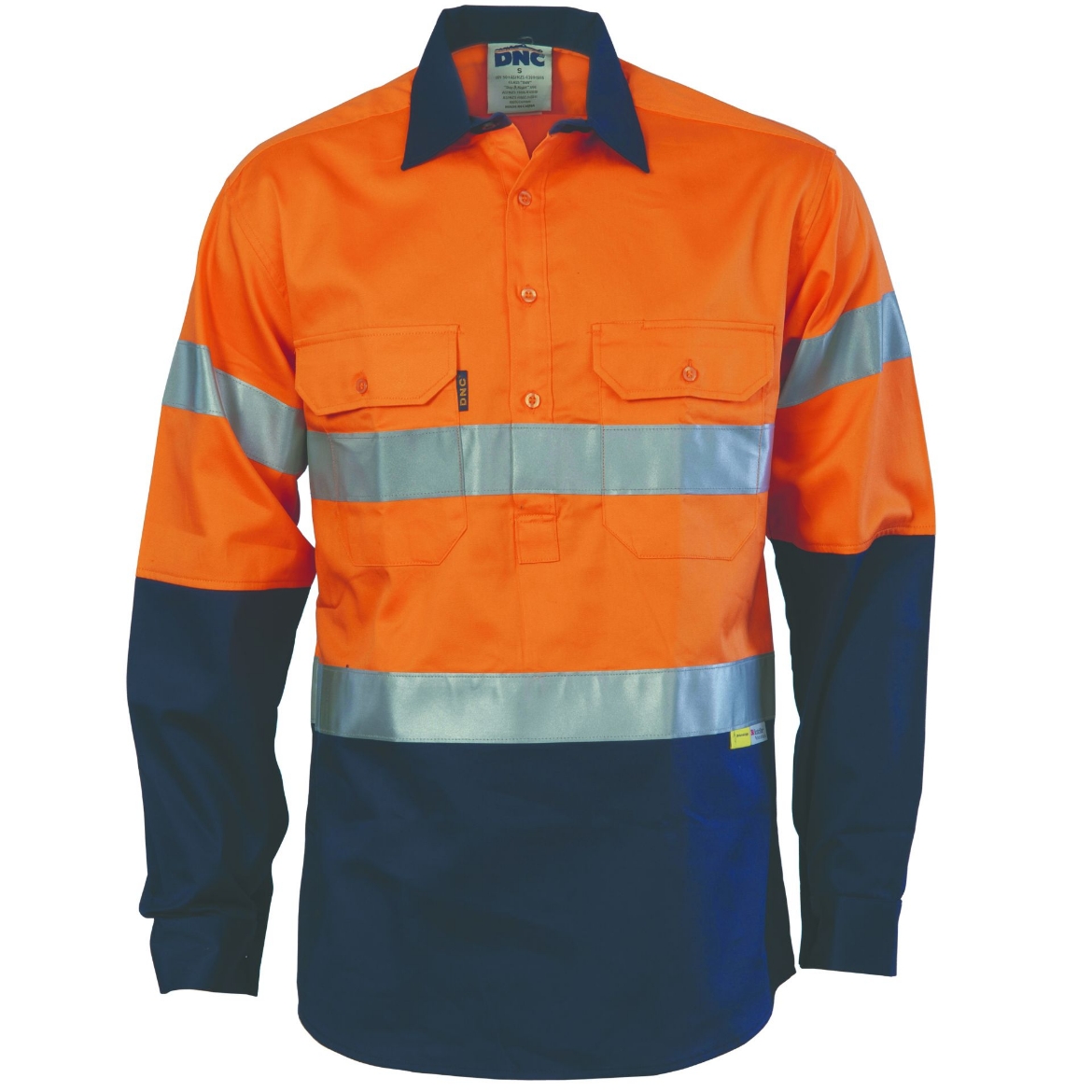 Picture of DNC HiVis Two Tone Closed Front Gusset Sleeve 100% Cotton Shirt with 3M R/Tape 190gsm L/S