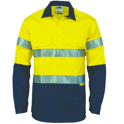 Picture of DNC HiVis Two Tone Closed Front Gusset Sleeve 100% Cotton Shirt with 3M R/Tape 190gsm L/S