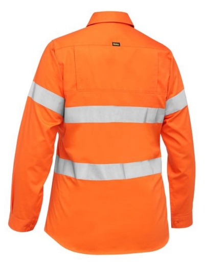 Picture of BISLEY Womens Taped Hi Vis Orange Cool Lightweight 100% Cotton Drill Shirt 155gsm L/S