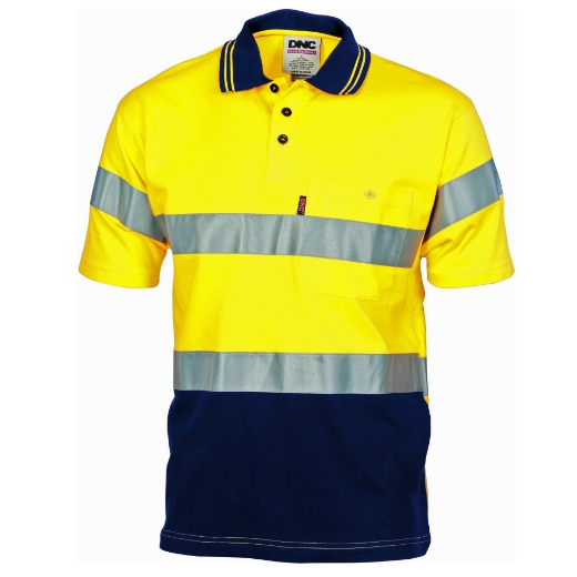 Picture of DNC HiVis Cool-Breeze 100% Cotton Jersey Polo Shirt with 3M R/Tape and Under Arm Cotton Mesh Vents 200gsm S/S