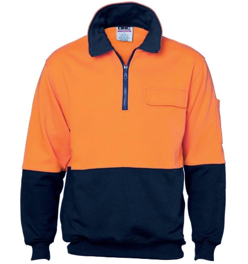 Picture of DNC HiVis Two Tone 1/2 Zip 100% Cotton Fleecy Windcheater 300gsm