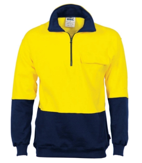 Picture of DNC HiVis Two Tone 1/2 Zip 100% Cotton Fleecy Windcheater 300gsm