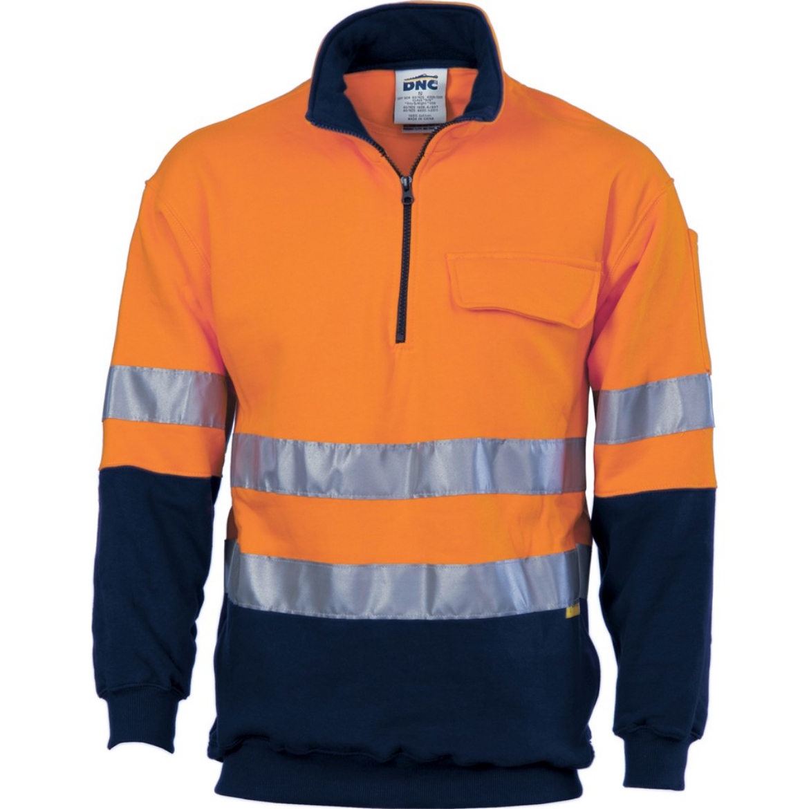 Picture of DNC Hi Vis Two Tone 1/2 Zip 100% Cotton Fleecy Wincheater with 3M R/Tape 300gsm