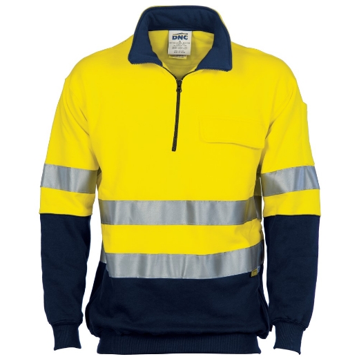 Picture of DNC Hi Vis Two Tone 1/2 Zip 100% Cotton Fleecy Wincheater with 3M R/Tape 300gsm
