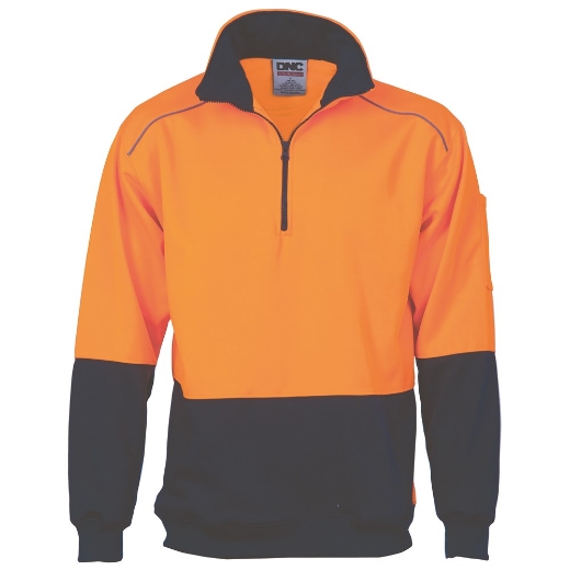 Picture of DNC Hi Vis Two Tone 1/2 Zip Reflective Piping Sweat Jumper 300gsm